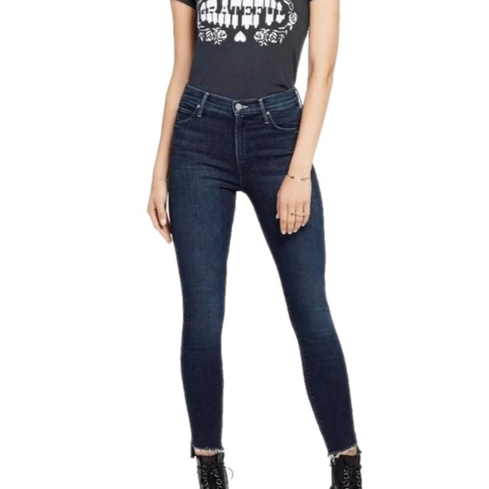Mother Jeans Stunner Ankle Step Fray Disco Dolls Women's Sz 27 Dark Wash Denim